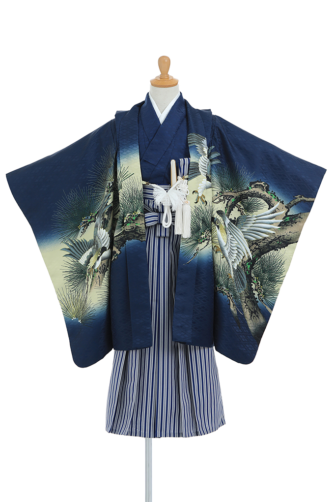紺色三羽鷹松枝