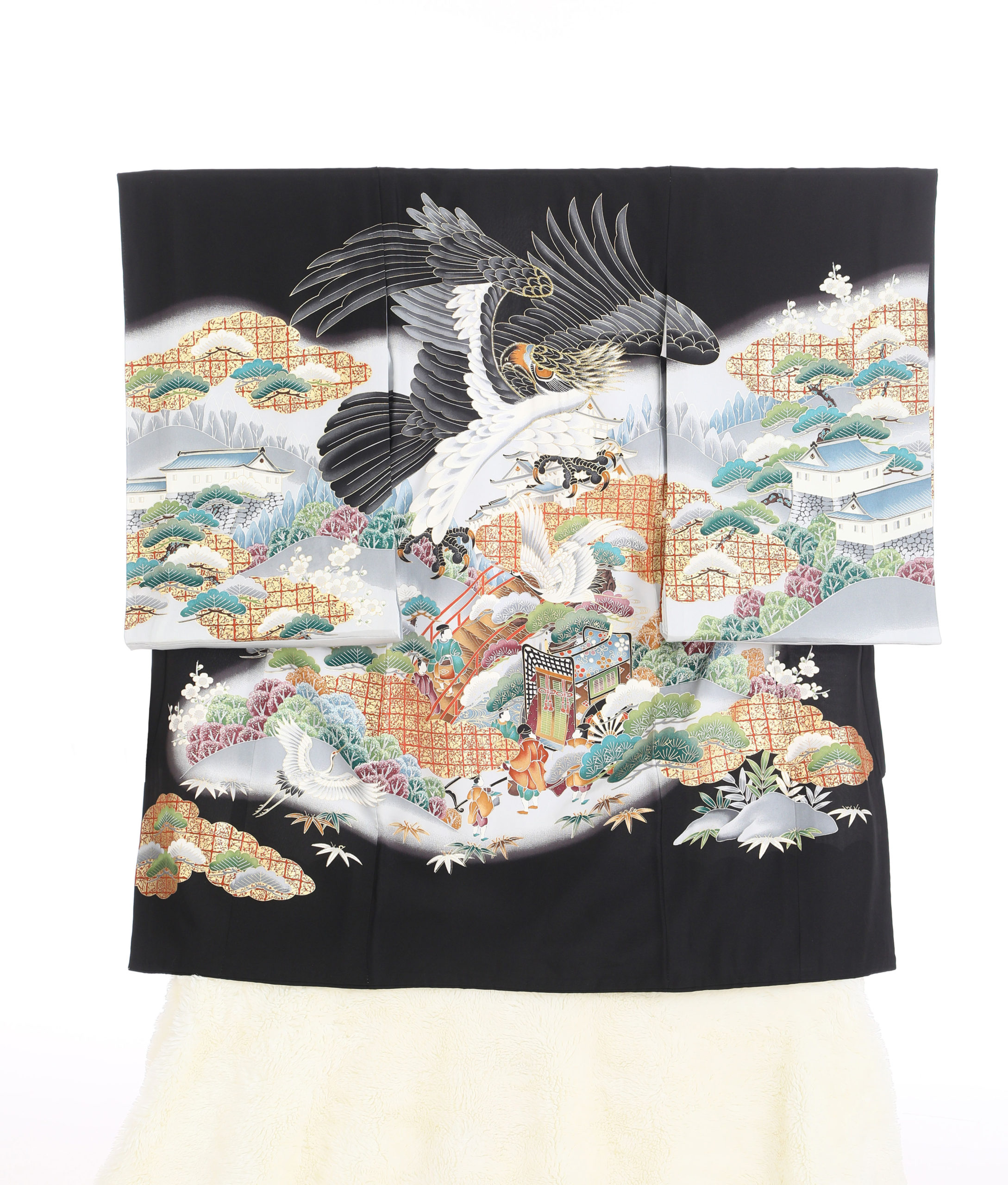 黒鷹金刺繍　格子雲取り