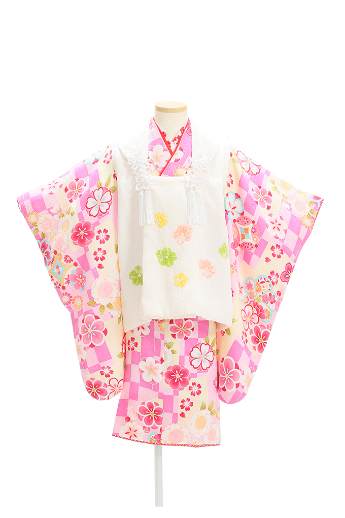 白・ピンク花柄