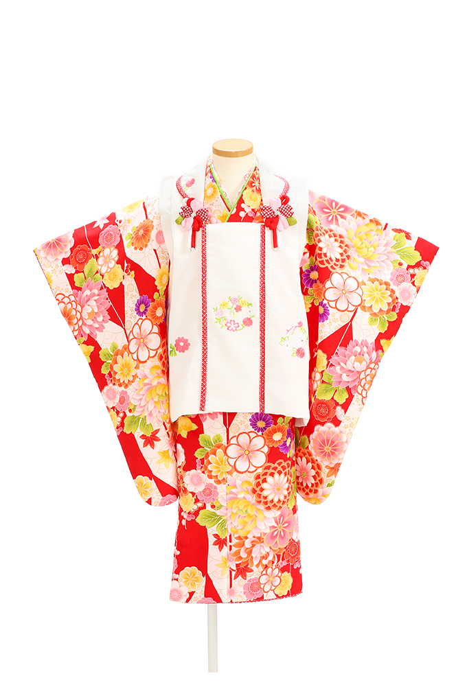 白/赤矢絣花柄