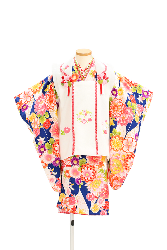 白/紺矢絣花柄