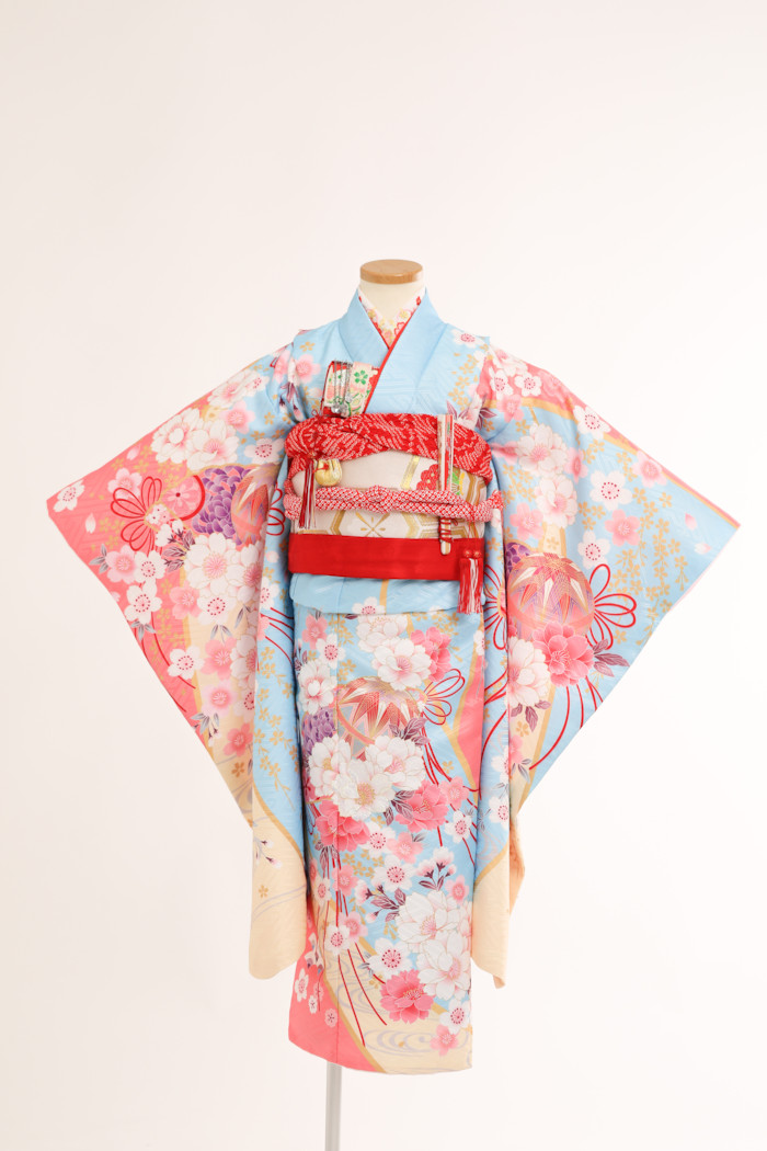 水色濃桜総柄