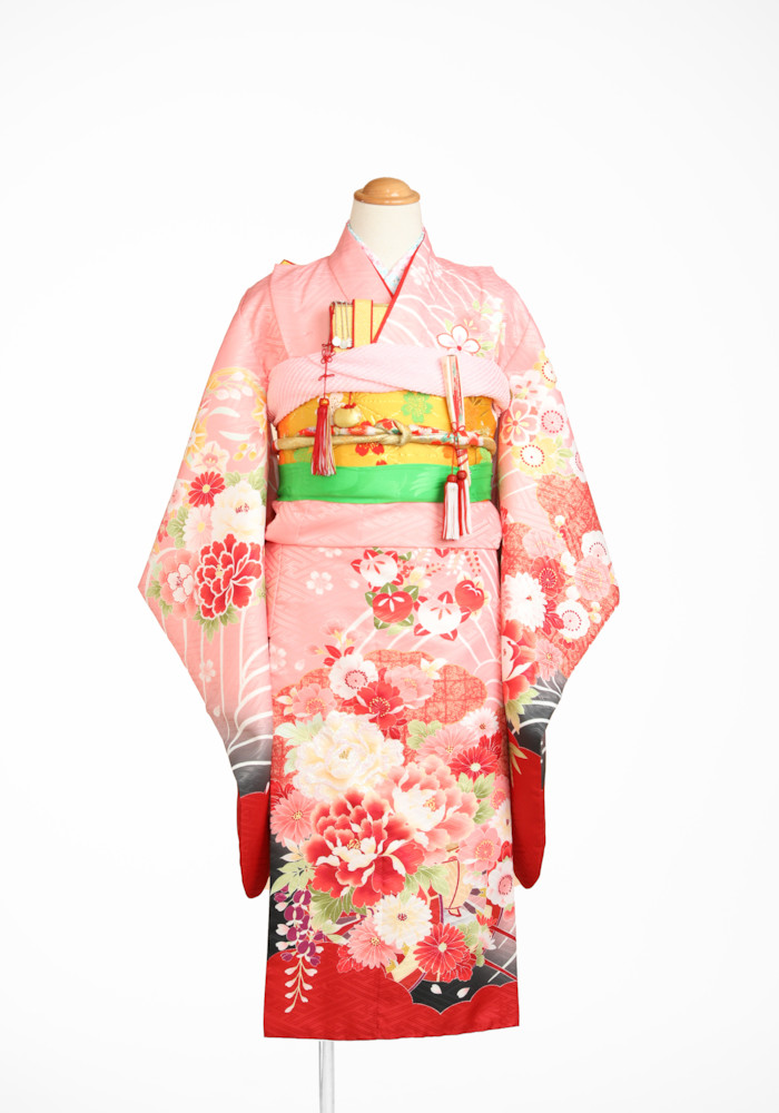 赤ピンク花文様